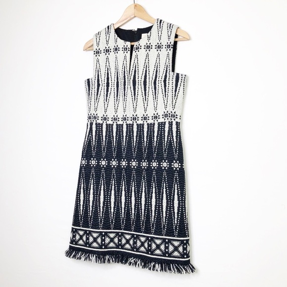 Tory Burch, black/ivory tweed Savora fringed dress - Picture 8 of 13